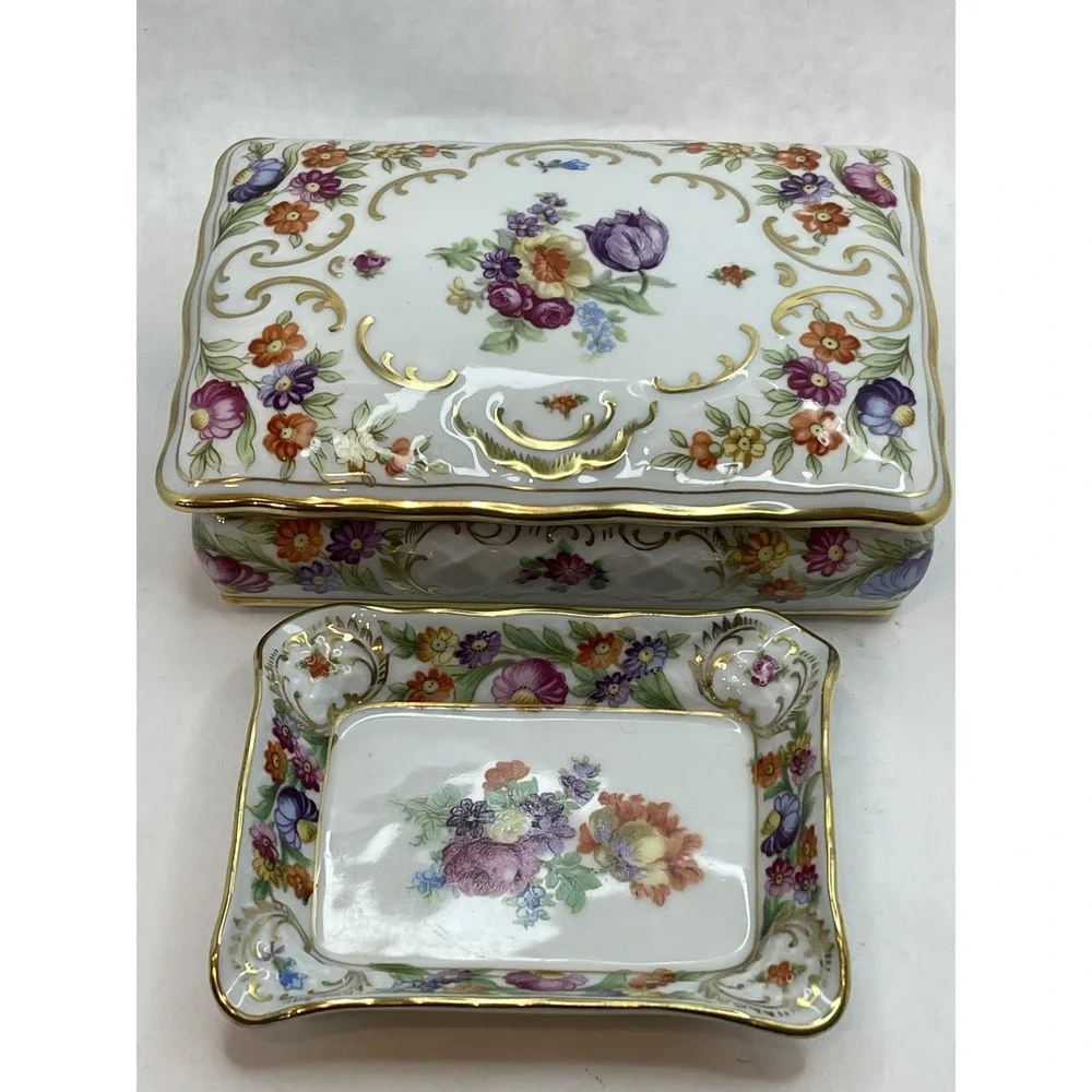 Vintage Schumann Bavaria Arzberg Germany‎  Porcelain Jewelry Box & Trinket Dish